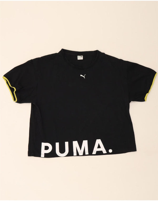 Puma Womens Crop Graphic T-Shirt Top UK 16 Large Black Cotton
