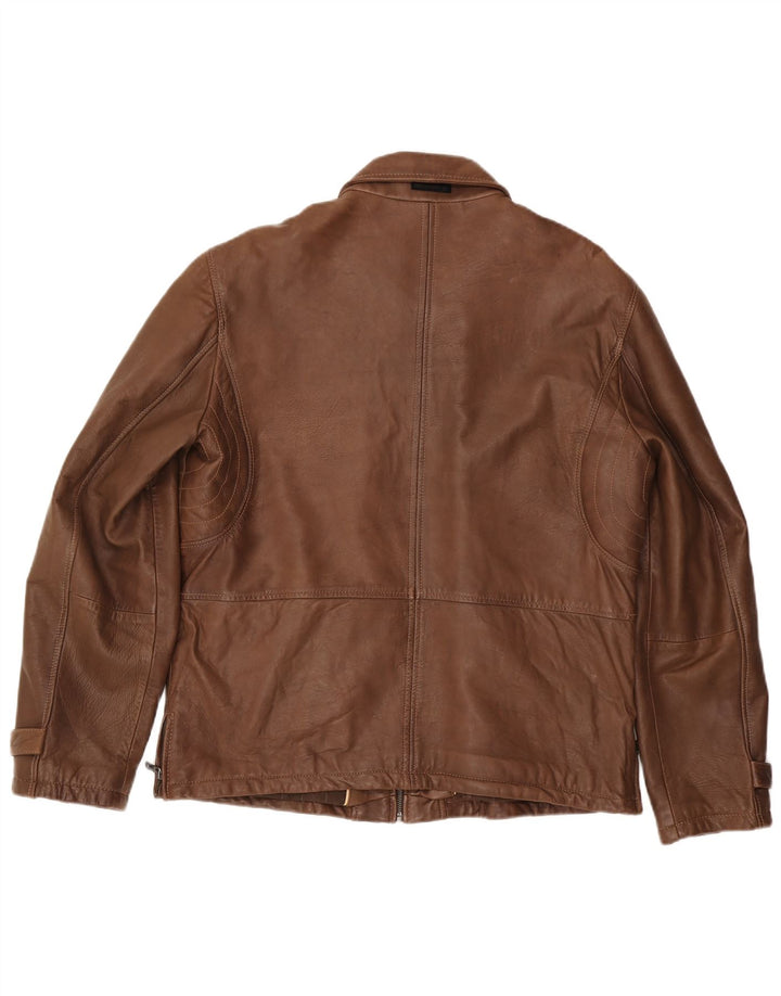 MILESTONE Mens Leather Jacket UK 40 Large Brown Leather