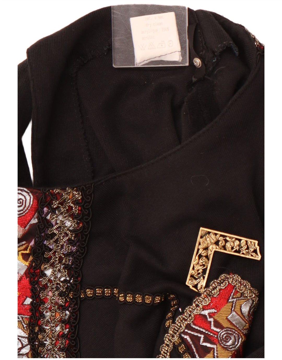 VINTAGE Womens Graphic Long Sleeve Blouse Top UK 12 Medium Black Acrylic