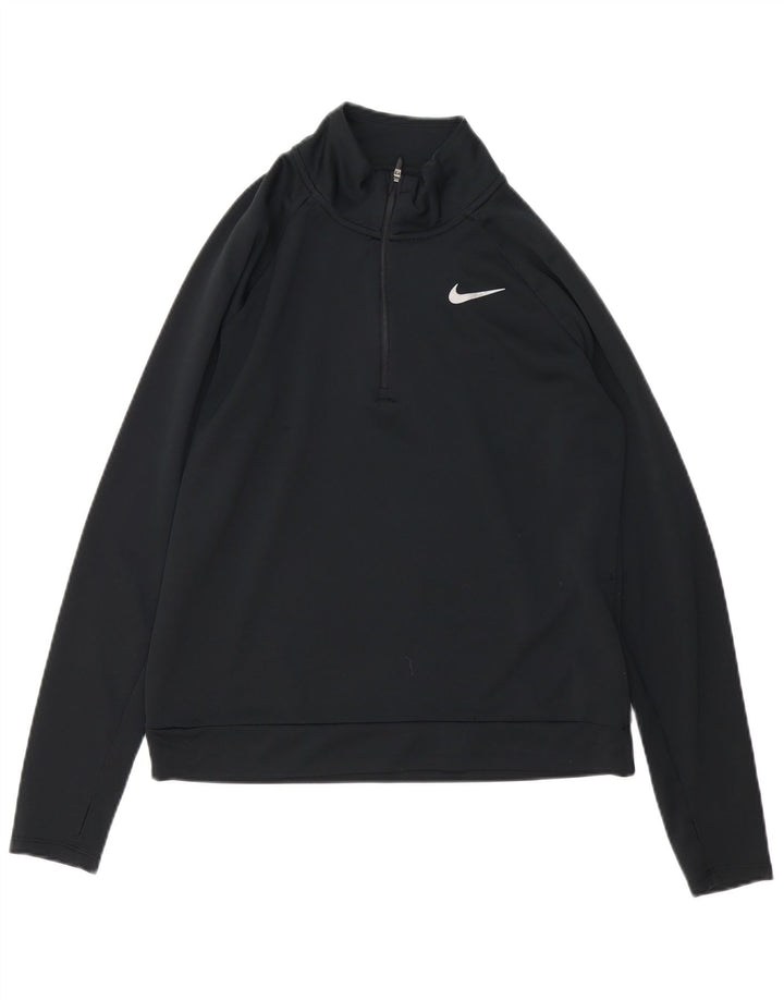 NIKE Womens Dri Fit Zip Neck Pullover Tracksuit Top UK 10 Small Black