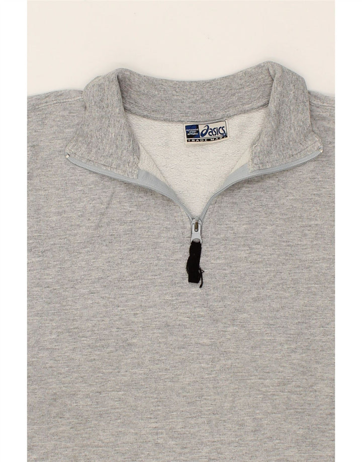 ASICS Mens Zip Neck Sweatshirt Jumper Large Grey Cotton Vintage Asics and Second-Hand Asics from Messina Hembry 