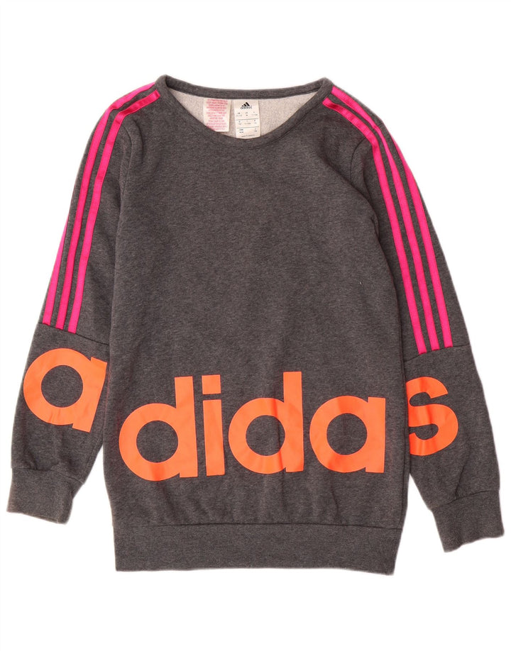 ADIDAS Girls Graphic Sweatshirt Jumper 11-12 Years Grey Cotton