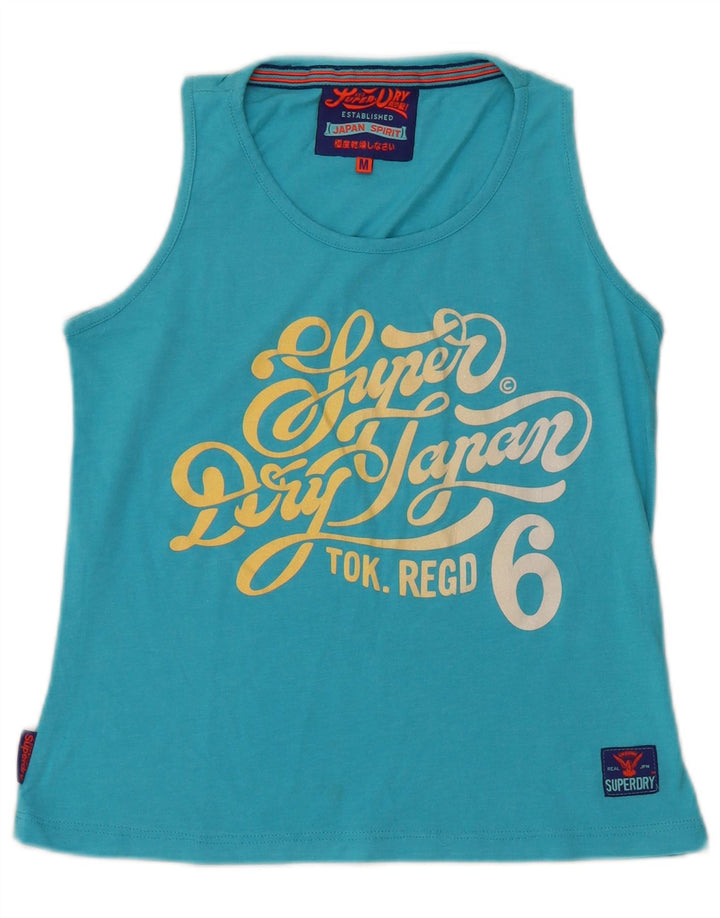 SUPERDRY Womens Graphic Vest Top UK 12 Medium Blue Cotton