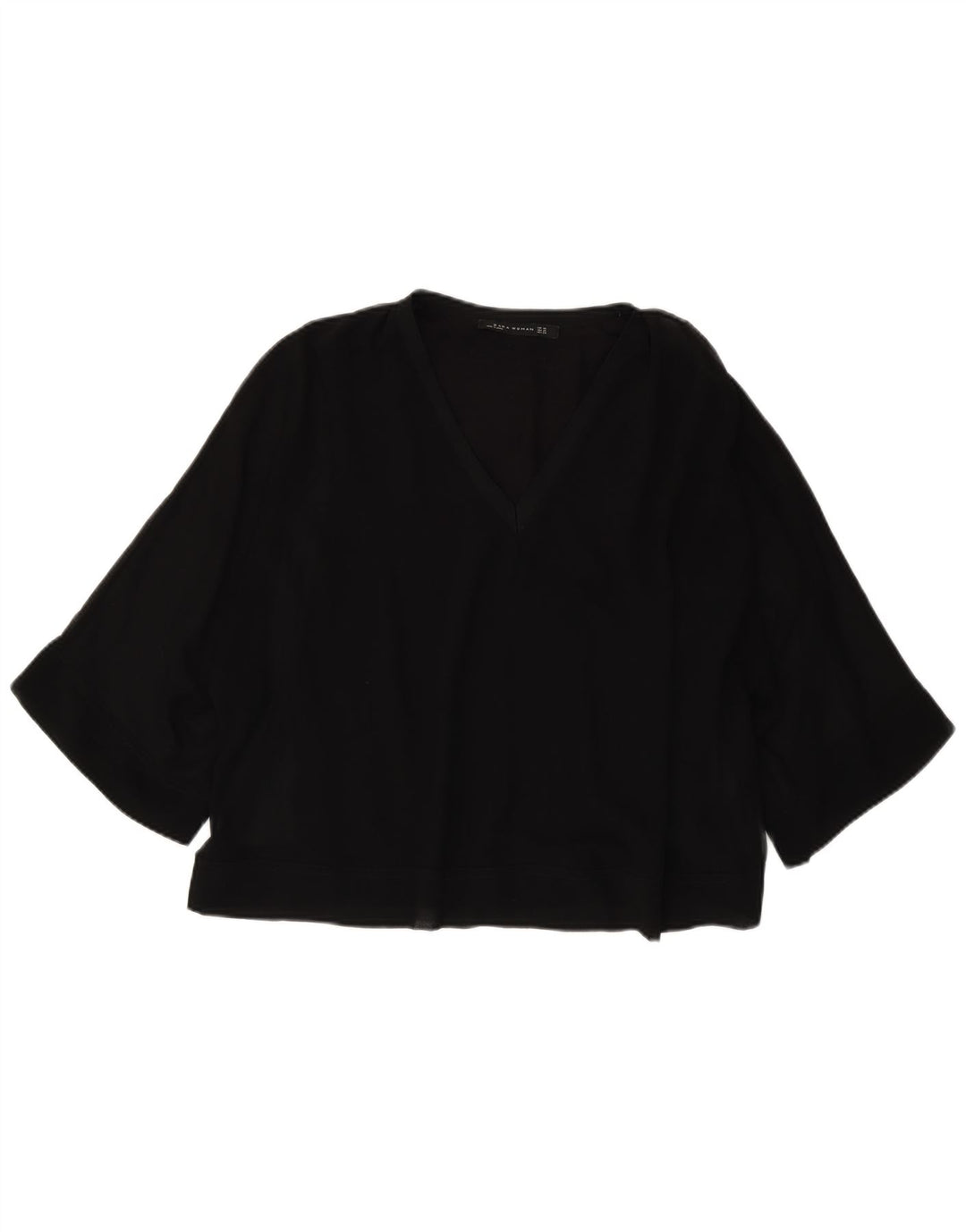 Zara Womens 3/4 Sleeve Oversized Blouse Top UK 6 XS Black Polyester