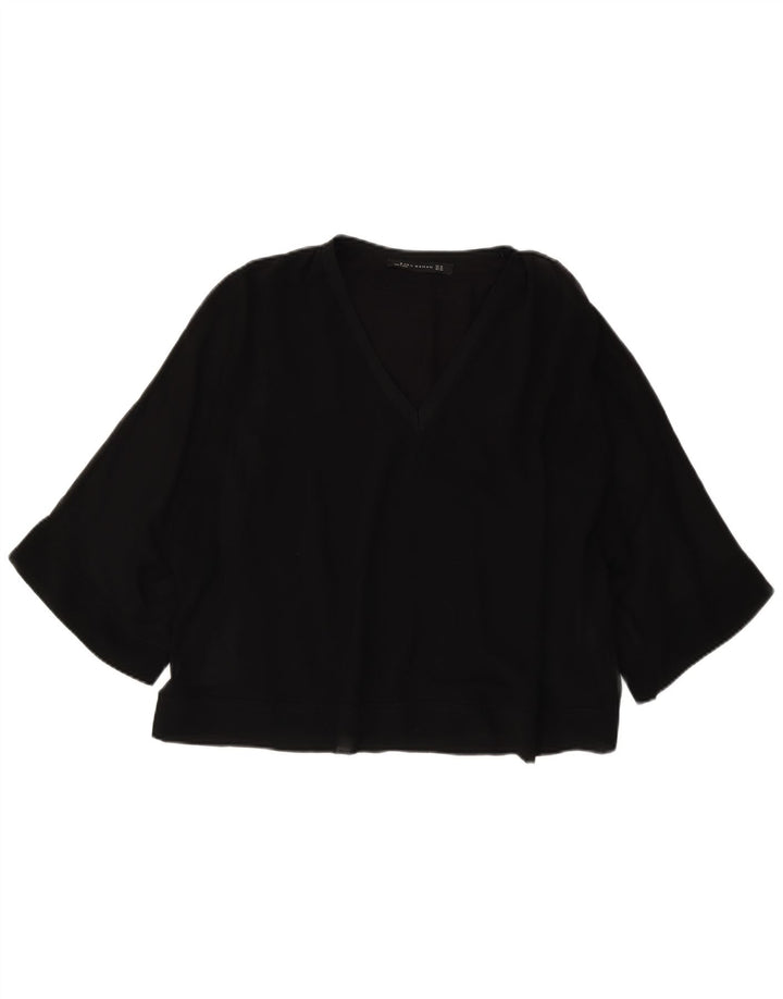 Zara Womens 3/4 Sleeve Oversized Blouse Top UK 6 XS Black Polyester