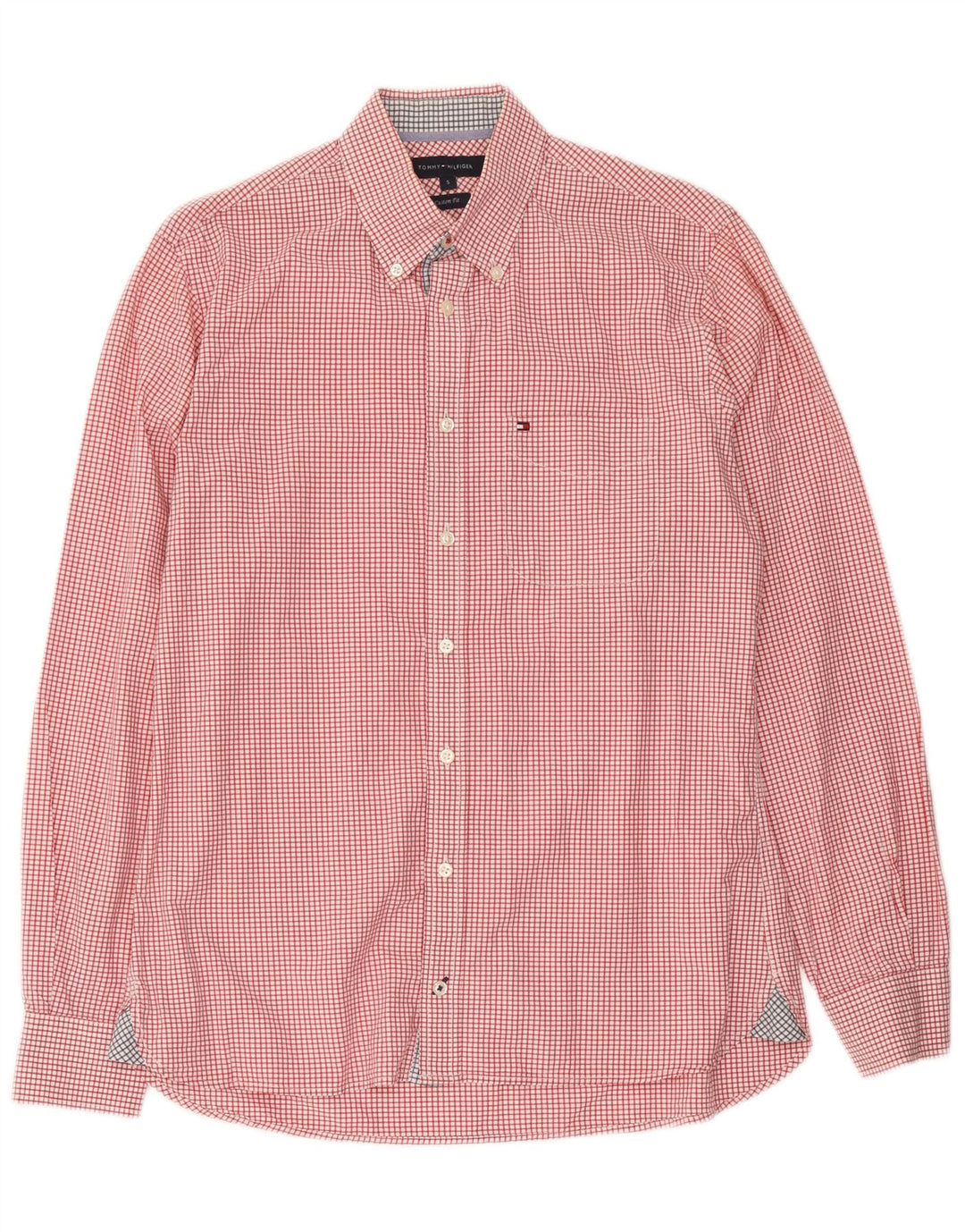 Tommy Hilfiger Mens Custom Fit Shirt Small Red Gingham Cotton