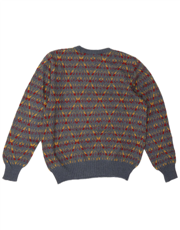 Miriam Mens Crew Neck Jumper Sweater Medium Grey Fair Isle Acrylic
