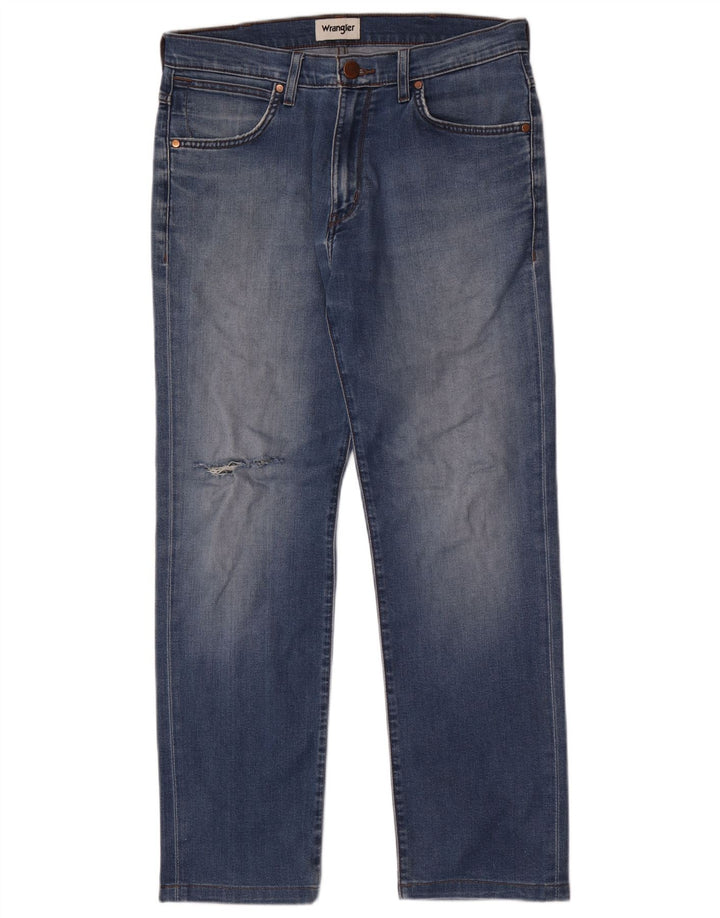 Wrangler Mens Distressed Straight Jeans W32 L30 Blue