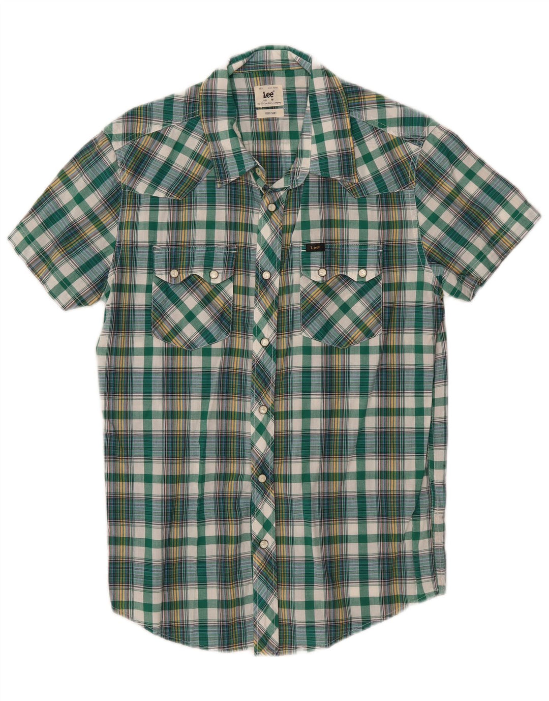 Lee Mens Rider Short Sleeve Shirt Medium Green Check Cotton