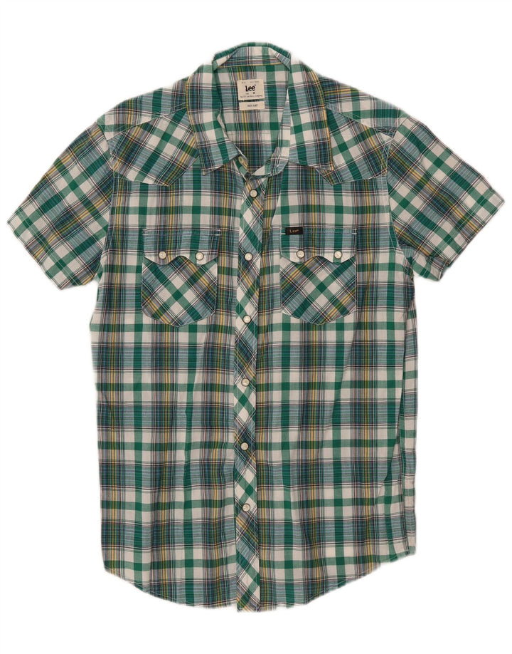 Lee Mens Rider Short Sleeve Shirt Medium Green Check Cotton