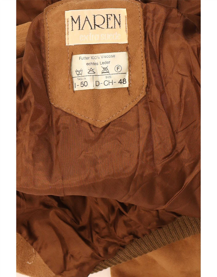 Maren Mens Suede Bomber Jacket IT 50 Large Beige Leather