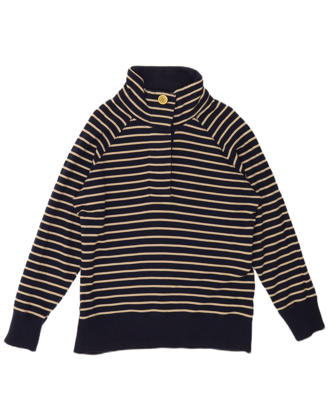 JOULES Womens Button Neck Sweatshirt Jumper UK 14 Large Navy Blue Striped