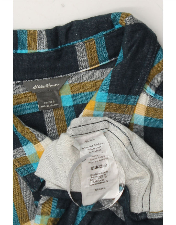 EDDIE BAUER Womens Flannel Shirt UK 16 Large Navy Blue Check Cotton