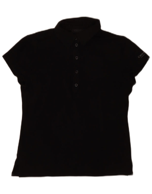 Calvin Klein Womens Polo Shirt UK 14 Large Black Cotton