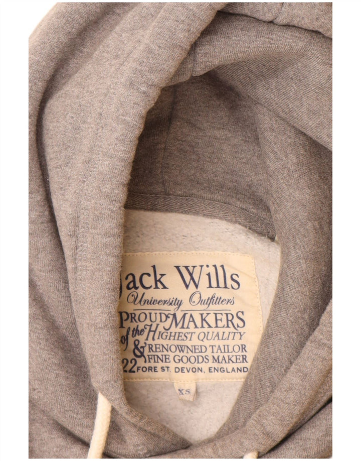 JACK WILLS Mens Graphic Hoodie Jumper XS Grey Cotton