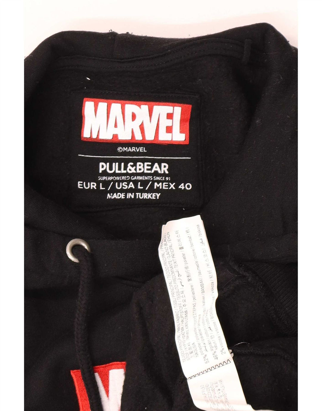 Pull & Bear Mens Marvel Graphic Hoodie Jumper Large Black Polyester