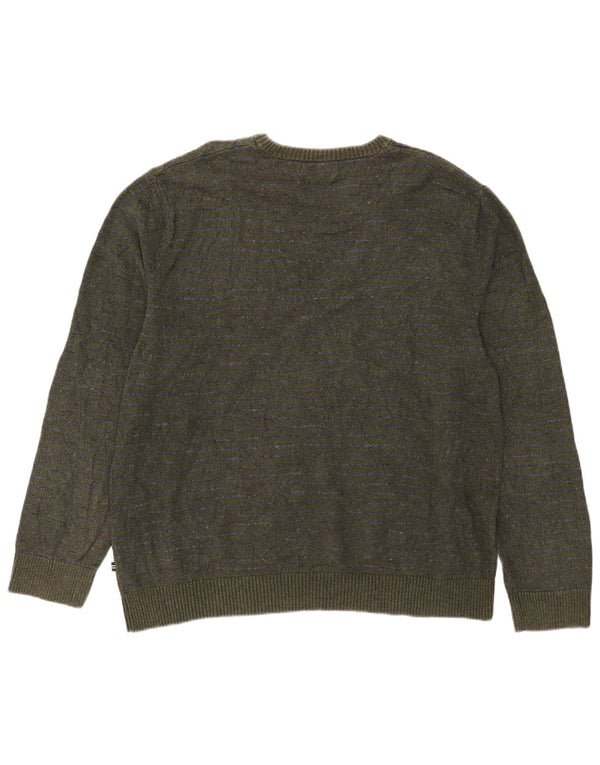 Nautica Mens Crew Neck Jumper Sweater 2XL Green Pinstripe Cotton