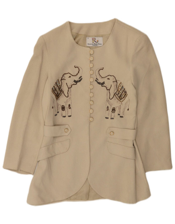 Vintage Womens Graphic Blazer Jacket IT 42 Medium Beige Animal Print