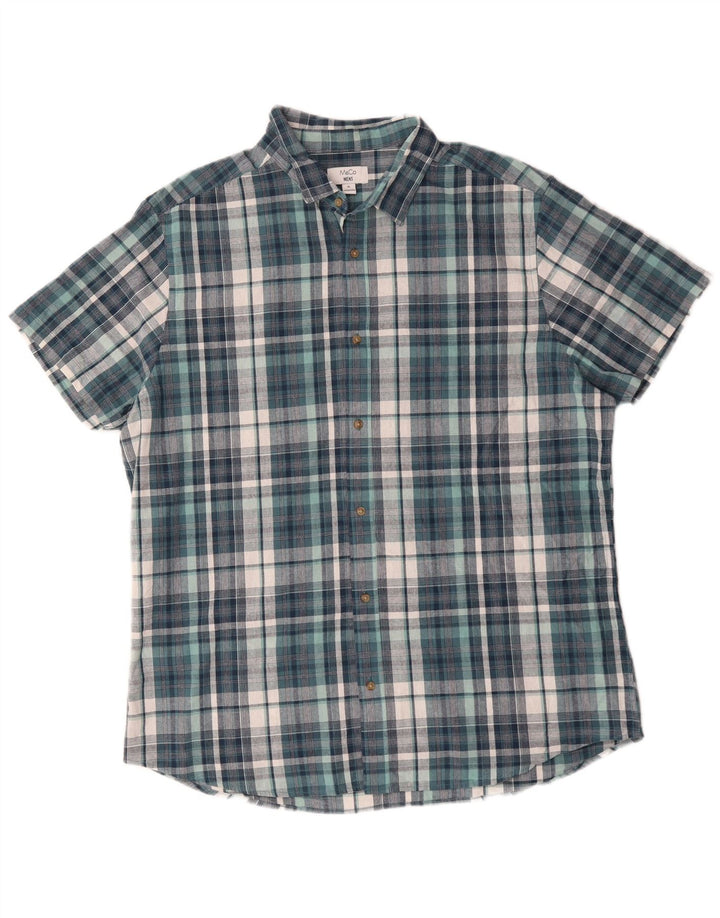 M&CO Mens Short Sleeve Shirt XL Blue Check Cotton