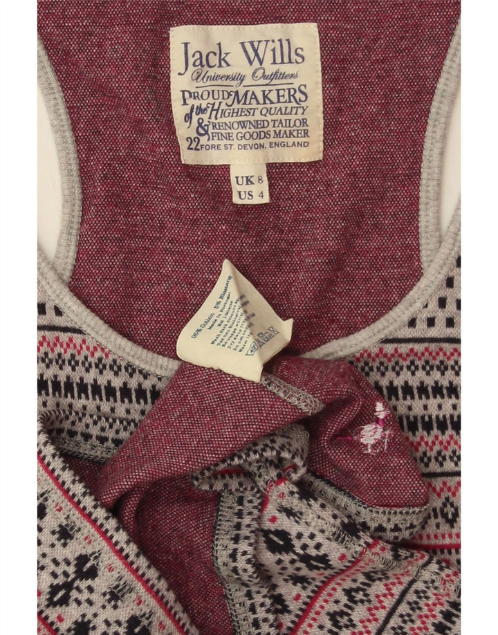 JACK WILLS Womens Vest Top UK 8 Small Grey Fair Isle Cotton