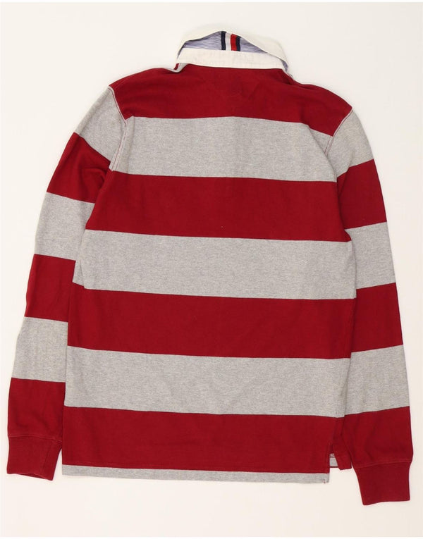 Tommy Hilfiger Mens Long Sleeve Rugby Polo Shirt Small Red Striped Cotton