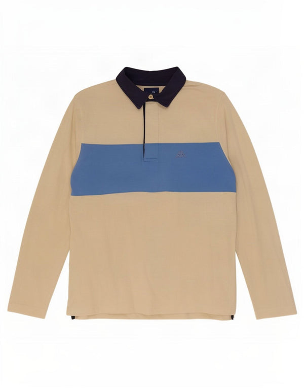 Kappa Mens Long Sleeve Rugby Polo Shirt Small Beige Colourblock Cotton