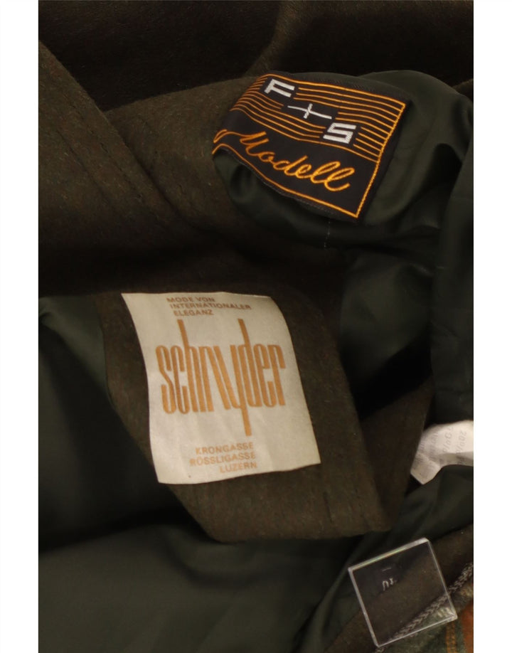 Vintage Womens Hooded Duffle Coat EU 40 Medium Khaki Wool