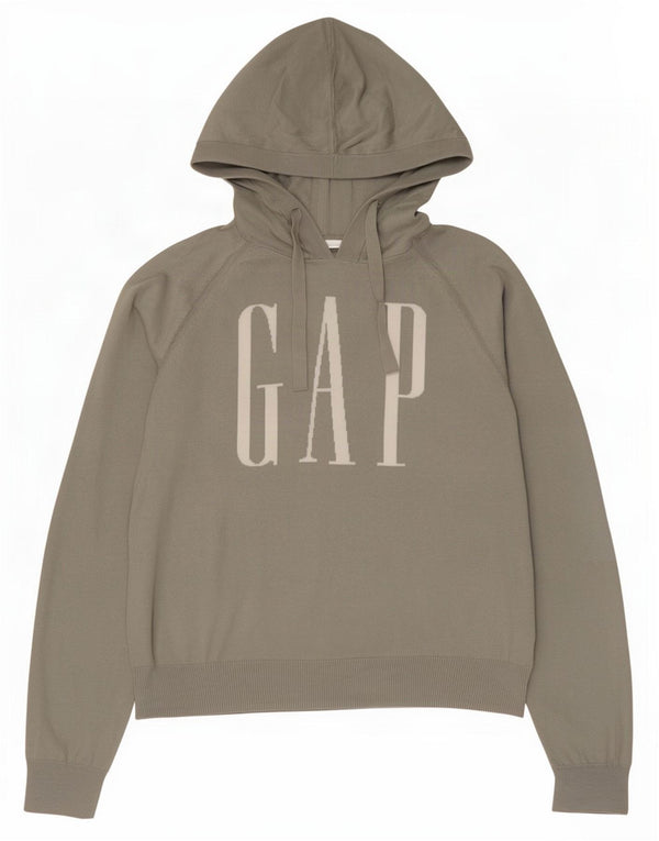 Gap Womens Graphic Hooded Jumper Sweater UK 16 Large Grey Cotton