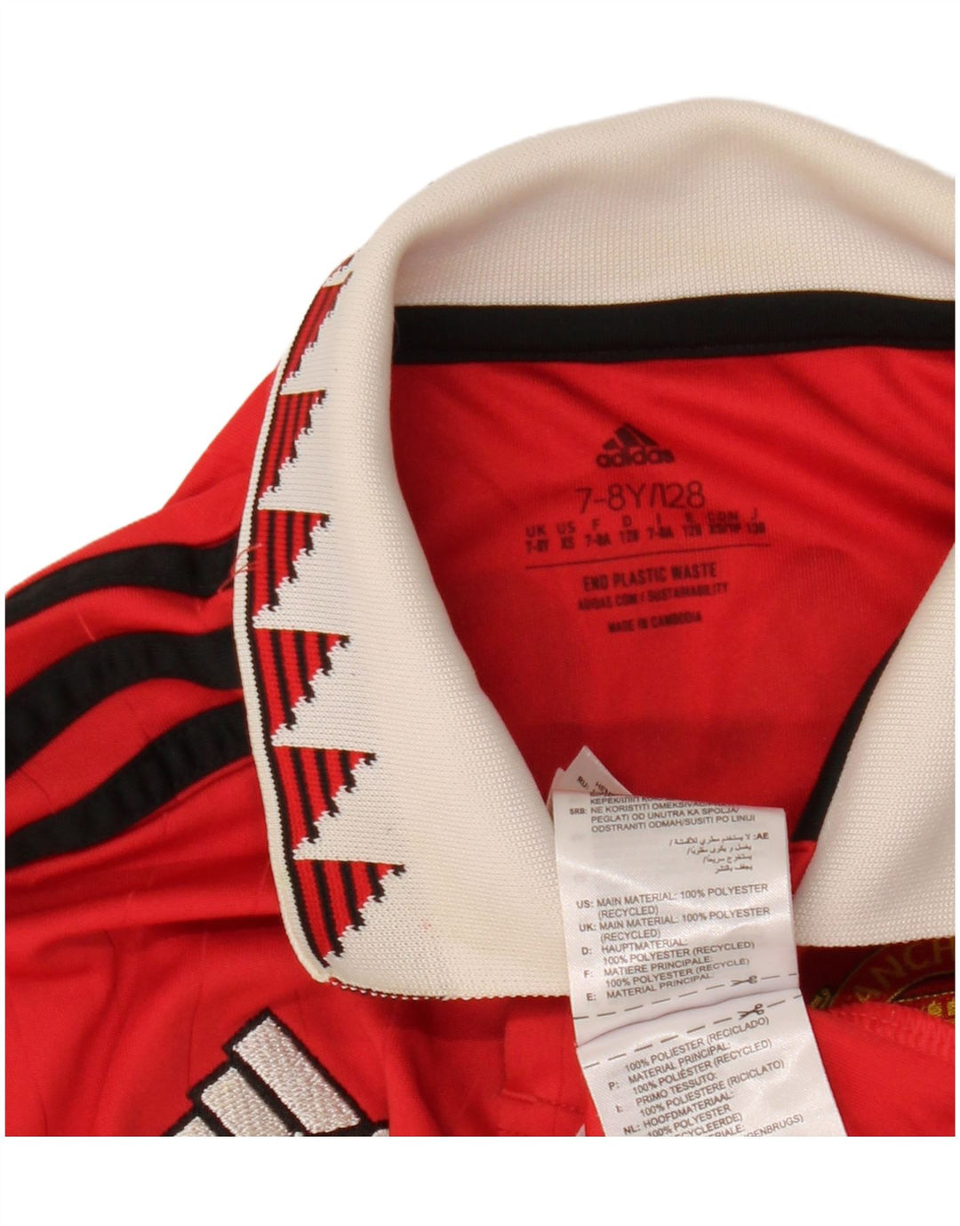 ADIDAS Boys Manchester United Graphic Polo Shirt 7-8 Years Red Colourblock