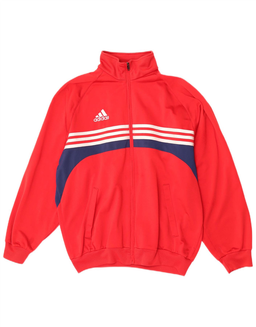 Adidas Mens Tracksuit Top Jacket UK 40/42 Medium Red Colourblock Polyester