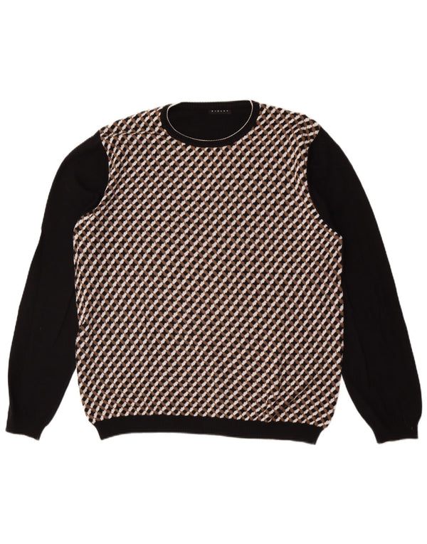 SISLEY Mens Crew Neck Jumper Sweater Large Black Check