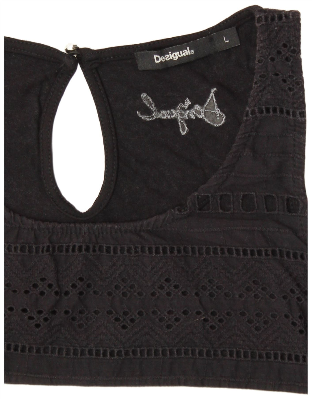 DESIGUAL Womens Graphic Vest Top UK 14 Large Black Striped