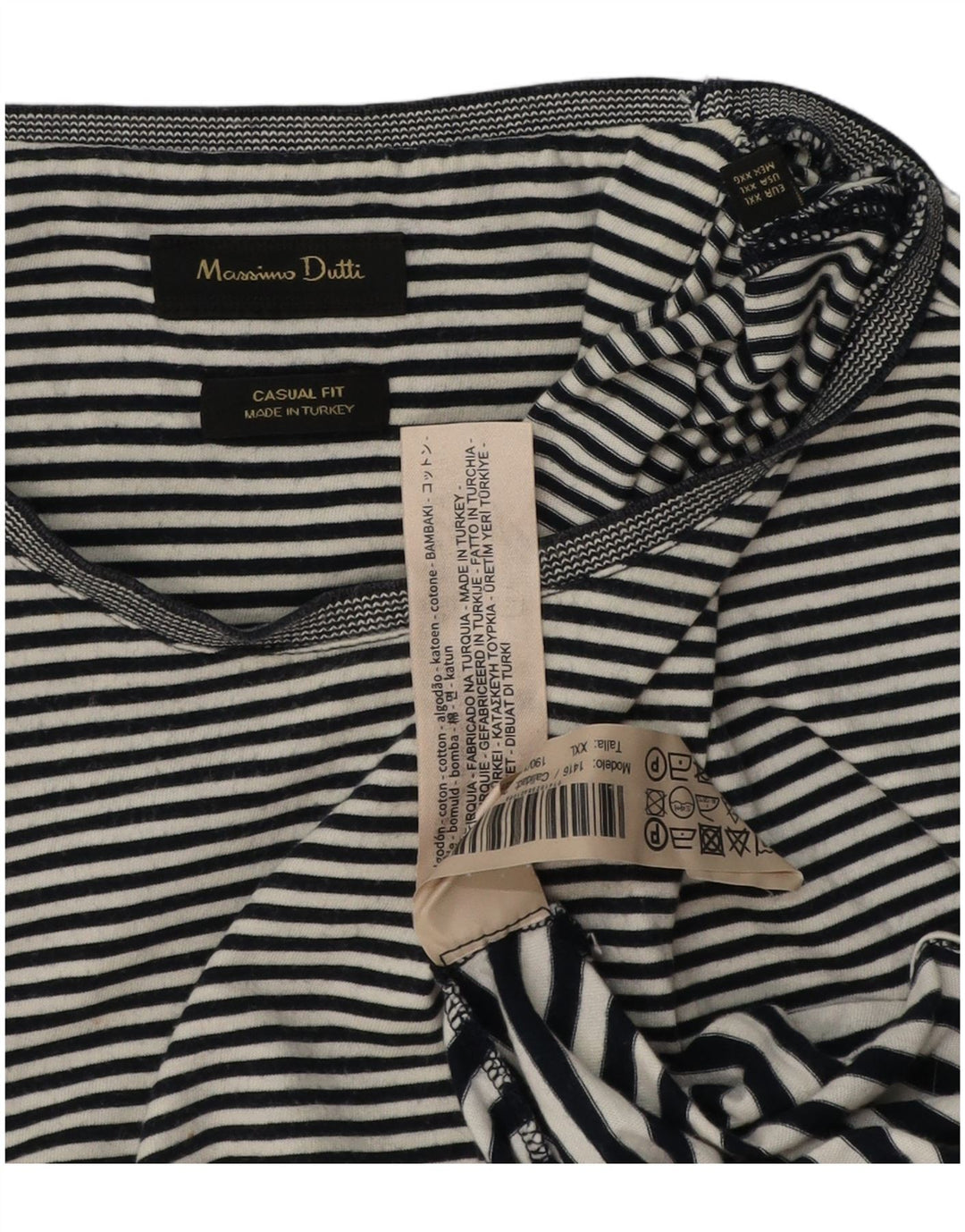 MASSIMO DUTTI Womens Casual Fit T-Shirt Top UK 20 2XL Black Striped Cotton