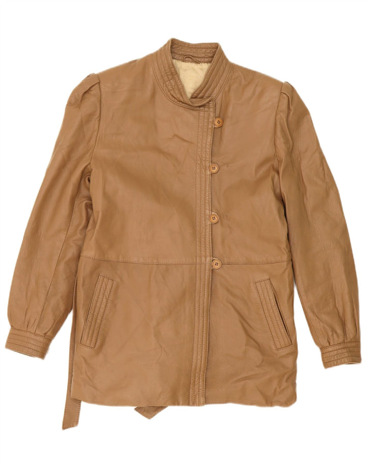 VINTAGE Womens Leather Jacket IT 42 Medium Beige Leather