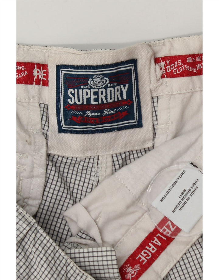 Superdry Mens Cargo Shorts Large W36  White Gingham Cotton