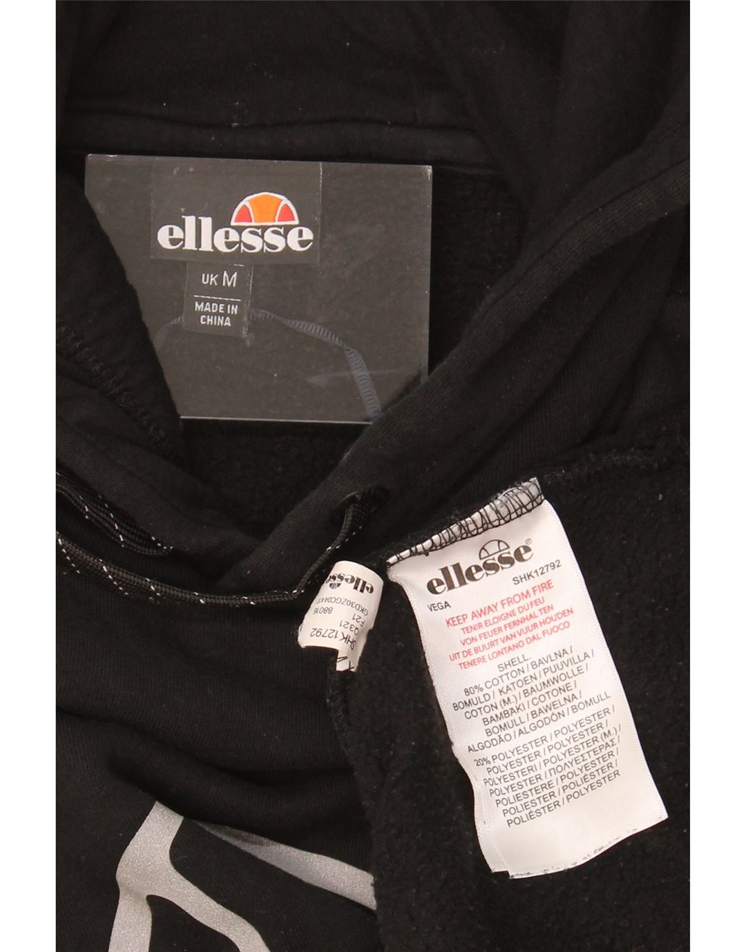 ELLESSE Mens Graphic Hoodie Jumper Medium Black Cotton