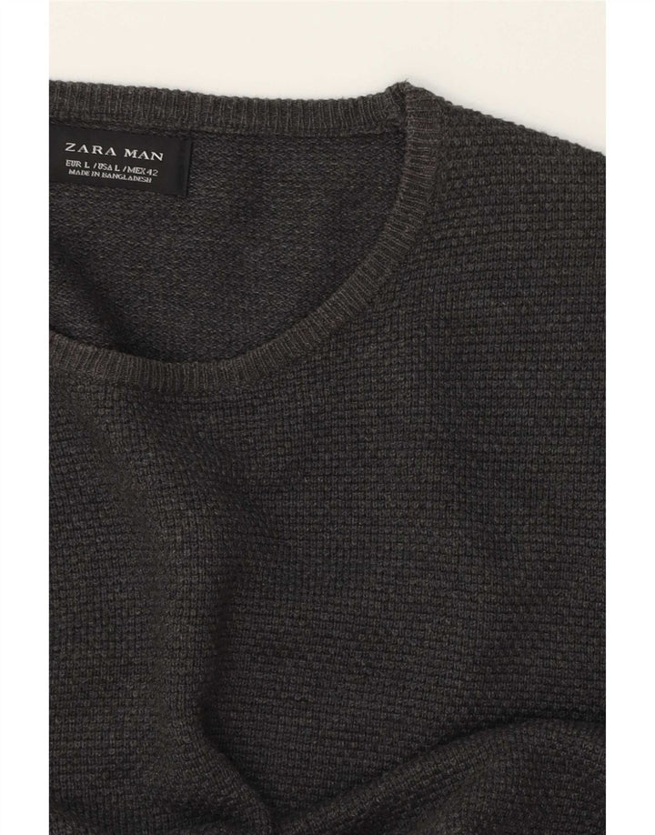 Zara Mens Crew Neck Jumper Sweater Large Grey