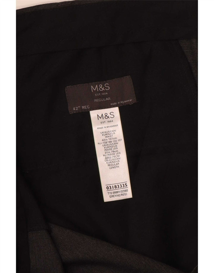 Marks & Spencer Mens Regular Suit Trousers W42 L31 Grey Polyester