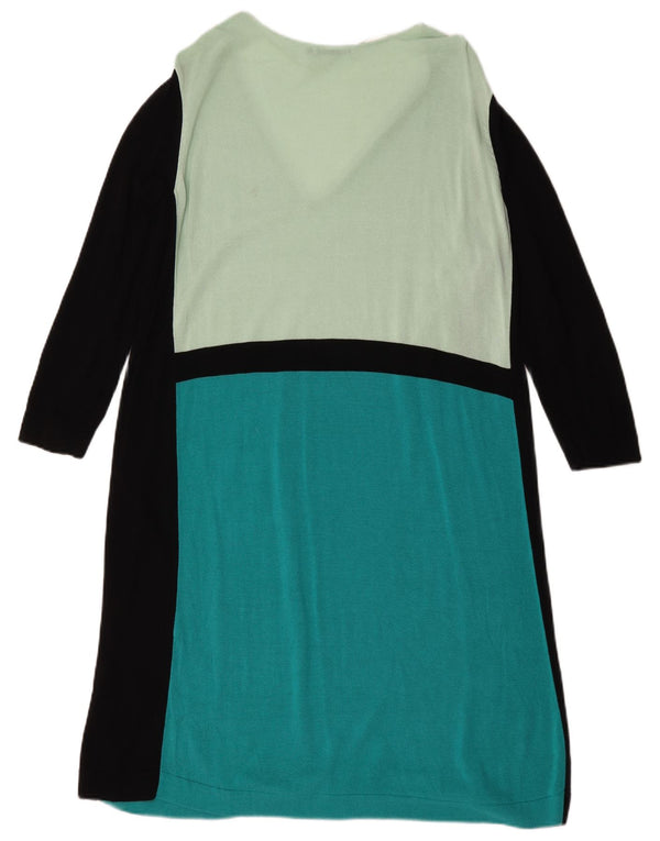 Cos Womens 3/4 Sleeve Jumper Dress UK 16 Large Green Colourblock Viscose