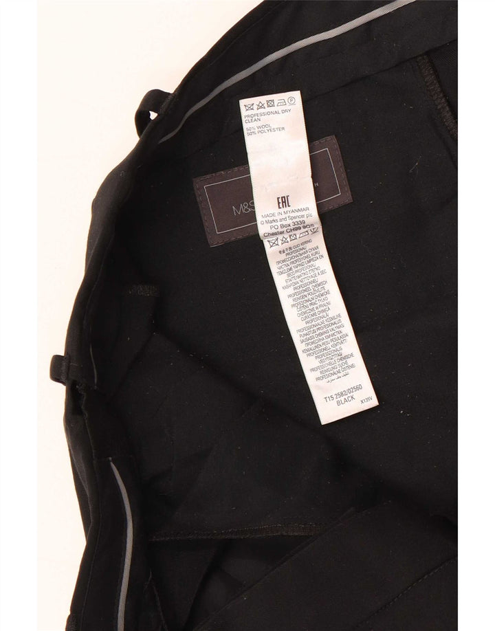 Marks & Spencer Mens Regular Fit Suit Trousers W38 L31 Black Wool