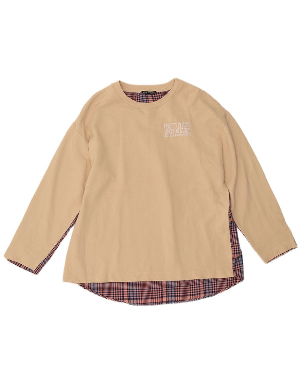 ZARA Womens Loose Fit Sweatshirt Jumper UK 14 Medium Beige Colourblock