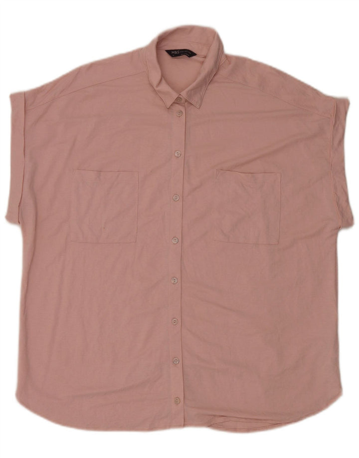 Marks & Spencer Womens Short Sleeve Oversized Shirt UK 14 Large Pink