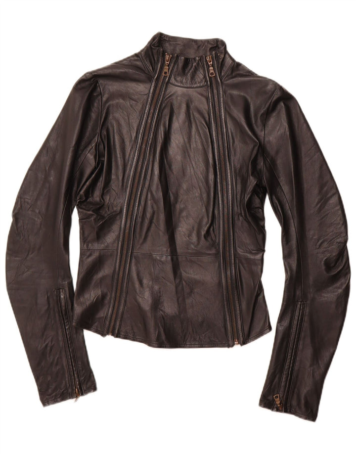 NOLITA Womens Crop Leather Racer Jacket UK 8 Small Black