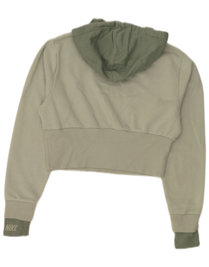 Nike Womens Crop Hoodie Jumper UK 10 Small Green Colourblock Cotton