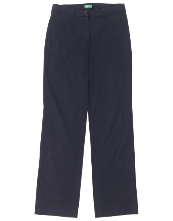 Benetton Womens Straight Chino Trousers UK 8 Small W28 L31 Navy Blue Cotton