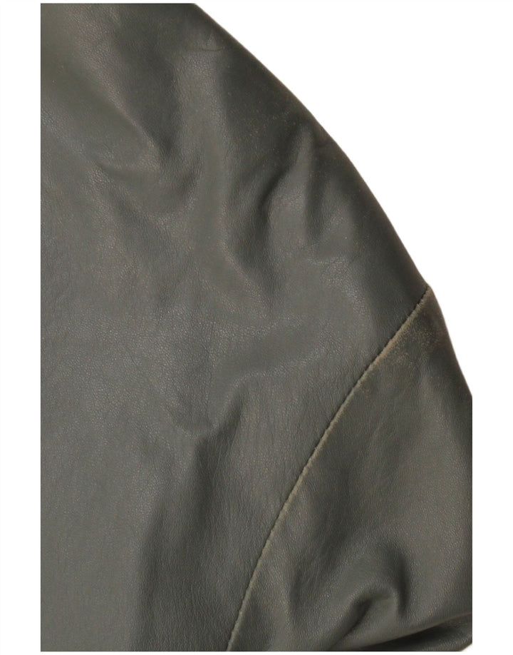 VINTAGE Womens Leather Bomber Jacket UK 12 Medium Grey Leather