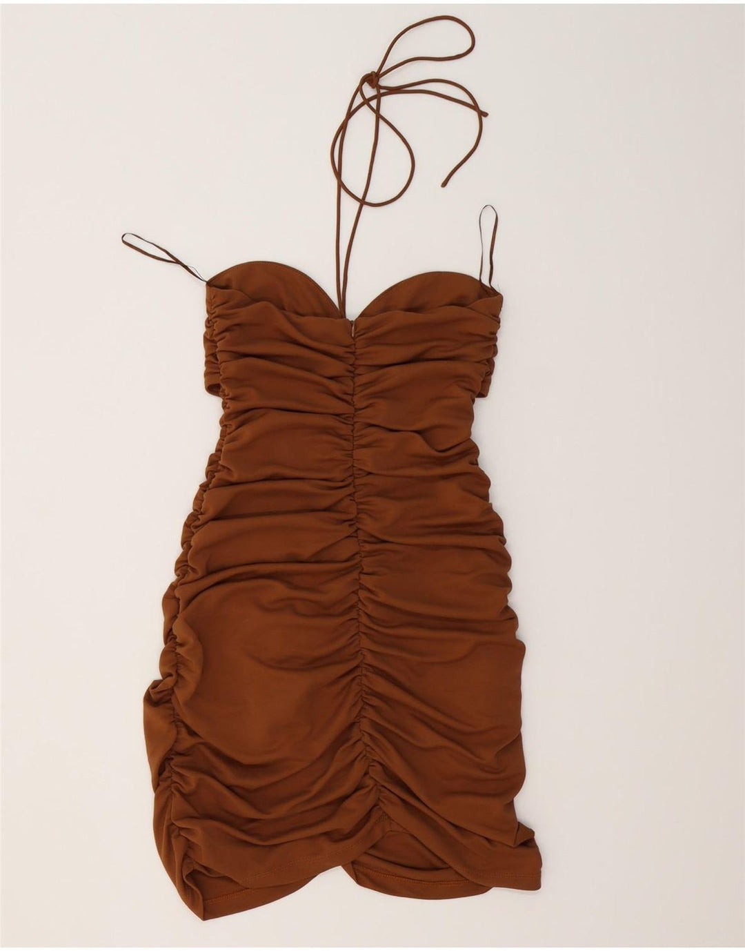 Zara Womens Halter Bodycon Dress UK 12 Medium Brown Polyester