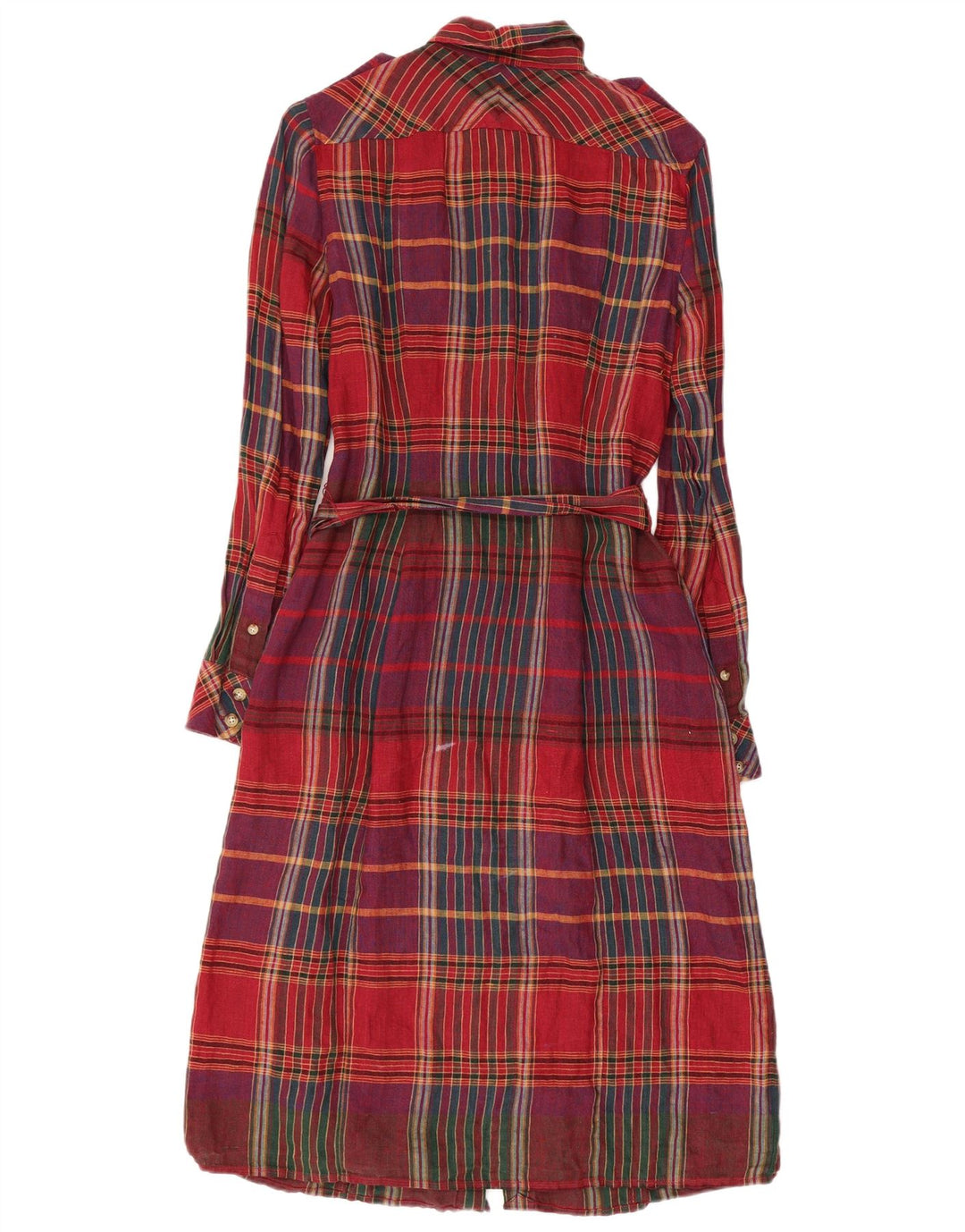 RALPH LAUREN Womens Military Shirt Dress US 4 Small Red Check Linen