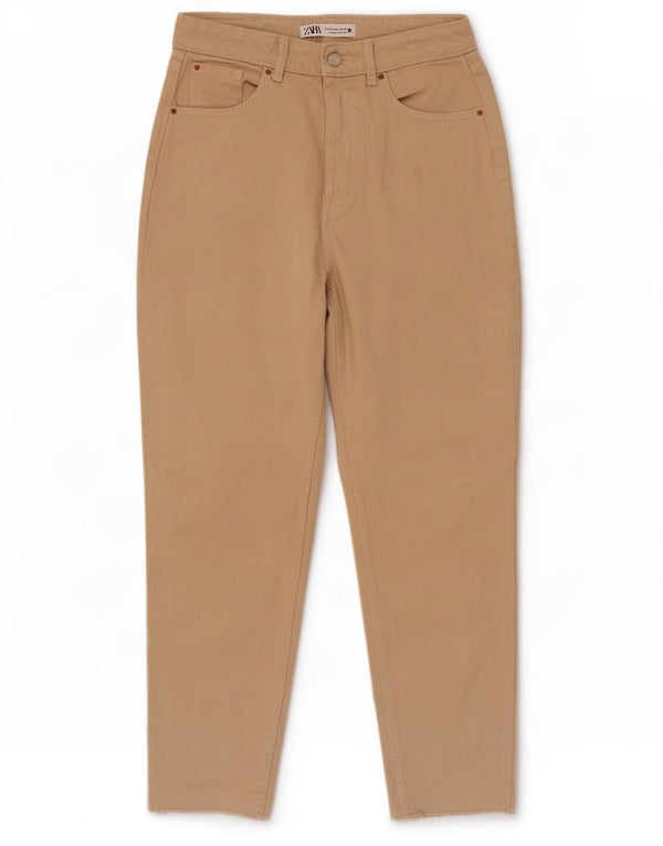 Zara Womens High Waist Tapered Jeans EU 38 Small W28 L28 Beige Cotton