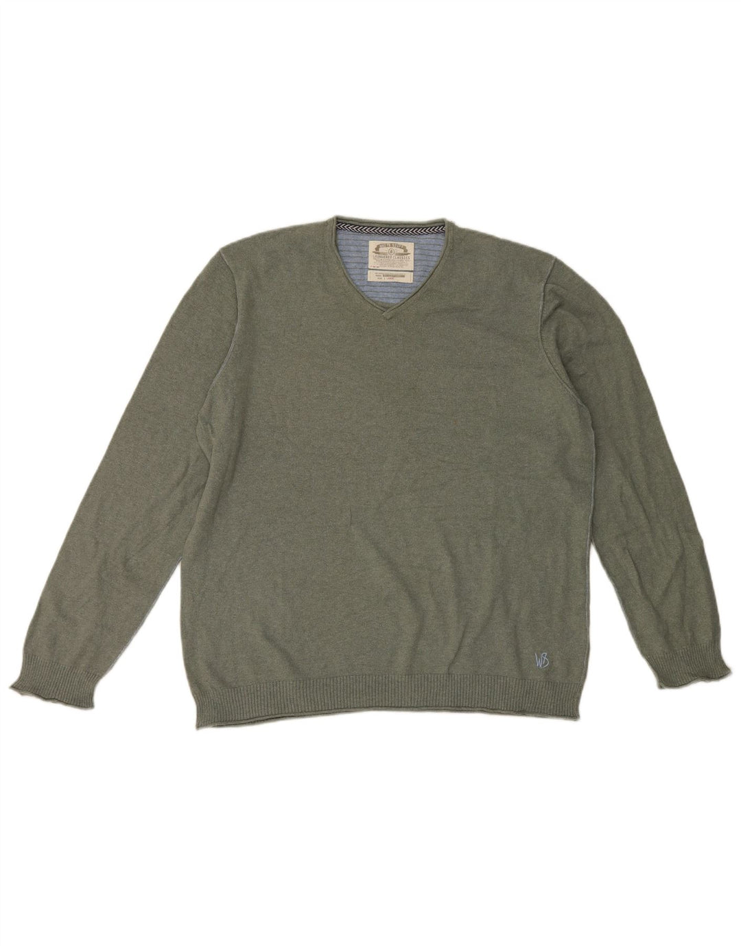 White Stuff Mens V-Neck Jumper Sweater XL Khaki Cotton